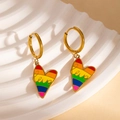 Rainbow heart charm earrings in gold finish featuring the word Love for pride - Love Rainbow Heart Earrings (BJGE1197)