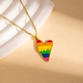 Rainbow enamel heart necklace in gold with Love script engraving for LGBTQ+ pride - Love Rainbow Heart Necklace (BJGN0470)