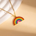 Rainbow pendant necklace in gold finish with colorful drip oil craft on stainless steel - Six Color Rainbow Bridge Necklace (BJGN0475)