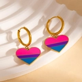 Rainbow heart drop earrings in gold finish with pink, purple, and blue enamel stripes - Bisexual Flag Heart Earrings (BJGE1200)