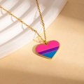 Chic gold heart pendant necklace with pink and purple enamel stripes on a display stand - Bisexual Flag Heart Necklace (BJGN0468)