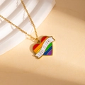 Rainbow heart pendant necklace with Love Is Love text on golden stainless steel chain - Love is Love Heart Necklace (BJGN0476)
