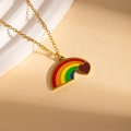 Rainbow heart pendant necklace in golden finish with colorful enamel details - Red Heart Rainbow Bridge Necklace (BJGN0473)