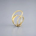 Makro-Detail von verflochtenen goldenen Ringen mit poliertem Spiegelglanz und Kurven - Gold