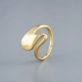 Macro shot of S925 sterling silver stamp on golden abstract fluid wave ring band - Open Adjustable Style (R007-Gold) / Gold