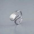 Detail shot of liquid metal S925 silver ring featuring an adjustable open band design - Open Adjustable Style (R007-Silver) / Silver