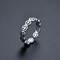 Vintage silver smiley face open ring with retro engraved pattern for men and women - Smile Face Open Ring (R110)