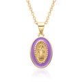 Détail du pendentif religieux doré en émail violet avec relief de la Vierge Marie - Style de Relief Violet (A057)