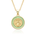 Collier médaille Vierge Marie dorée avec émail vert clair et pendentif en relief chic - Vert Clair (A031)