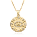 Collier médaille dorée avec pendentif œil maléfique serti de zircons étincelants - Pièce Ronde Mauvais Œil (c077)