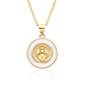 Collier médaille Vierge Marie dorée avec émail blanc et chaîne en maille jante - Blanc (A032)
