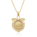 Collier doré avec pendentif bouclier œil protecteur et motifs de rayons du soleil - Bouclier Mauvais Œil (c078)
