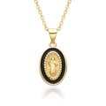 Vue détaillée du pendentif ovale religieux avec relief doré de Marie et fond noir élégant - Style de Relief Noir (A062)