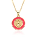 Détail du pendentif Vierge Marie en or avec émail rose vif et chaîne à maillons - Rouge Pêche (A034)