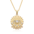 Collier avec pendentif œil maléfique doré, texture rayon de soleil et pierres brillantes - Oeil Rayon de Soleil avec Anneaux (c080)