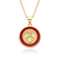 Détail du pendentif religieux Vierge Marie en or avec émail rouge et chaîne fine - Rouge (A035)