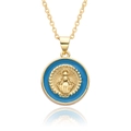 Détail du pendentif religieux Vierge Marie en plaqué or et émail bleu sur chaîne fine - Bleu Clair (A037)