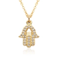 Close-up of golden Hamsa Hand pendant necklace with shimmering crystal pavé details - Rhinestone Hamsa Hand Style (A210)