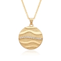 Detail of gold cupid arrow heart pendant with crystal row and wavy relief texture - Round Wave Pattern Style (c187)