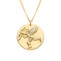 Cupid arrow round pendant necklace with rhinestones and gold-plated link chain - Cupid Archery Style (c191)