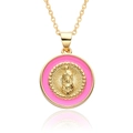 Religiöse Halskette mit goldenem Jungfrau Maria Anhänger und rosa Emaille auf Weiß - Rosa Stil(A025)