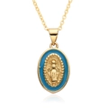 Collar religioso de la Virgen María con esmalte azul cielo y colgante ovalado dorado - Azul cielo