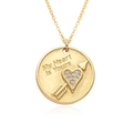 Gold Cupid's arrow heart necklace with My Heart Is Yours engraving and rhinestones - Heart Arrow Text Style (c193)