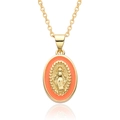Collar religioso de la Virgen María con colgante ovalado dorado y esmalte naranja - Naranja