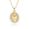 Collana con pendente ovale della Vergine Maria in oro con zirconi incastonati e lucidi - Rilievo Dr. Hernandez (c264)