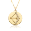 Detailed view of a gold-plated Sagittarius pendant necklace with sparkling cubic zirconia - Sagittarius Style (c195)