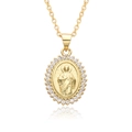 Collana con medaglia ovale della Vergine Maria in oro con zirconi e rilievo - Figura di Gesù Rilievo Ovale Strass (c266)