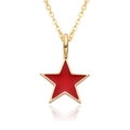 Detailed view of a gold pentagram necklace featuring a vibrant red enamel star pendant - Bright Red (A153)