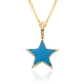 Macro shot of gold star necklace with vibrant blue enamel inlay and polished finish - Bright Blue (A155)