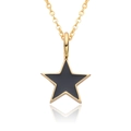Close-up of gold star pendant with black enamel inlay and fine link chain detail - Black (A156)
