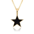 Detailed view of black enamel star pendant with gold-plated edges on a thin chain - Matte Black (A158)