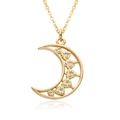 Minimalist gold moon necklace with hollow heart-shaped pendants and clear crystals - Hollow Heart Zirconia Moon Style (A196)