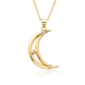 Élégant collier doré à double croissant de lune avec cristaux sur fond blanc - Pendentif Croissant Double Couche (B105)