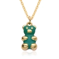Fashionable 18K gold plated chain with cute green gummy bear pendant and zircon accents - Dark Green