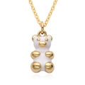Fashionable 18K gold plated bear pendant necklace with white enamel on an O-chain - White