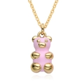 Pink bear pendant necklace in 18K gold plated twisted chain with enamel finish - Pink
