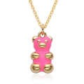 Close-up of pink gummy bear pendant with gold accents and 18K plated chain - Hot Pink