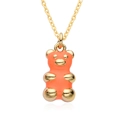 Close-up of golden bear pendant with orange resin coating and fine gold plated chain - Orange