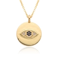 Gold plated evil eye pendant necklace with blue and white zircon stones on white background - Blue White Eye Round Style (c515)