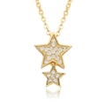 Elegant gold-plated necklace featuring double star pendants set with sparkling zircon stones - Moving Double Pentagram Necklace (c530)
