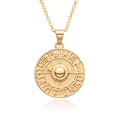 Detail of 18K gold-plated coin pendant with celestial sun and zodiac constellation symbols - Zodiac Astrology Style (B141)