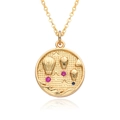 Vintage 18K gold-plated coin necklace featuring embossed hot air balloons and colorful gems - Hot Air Balloon Star Style (B144)
