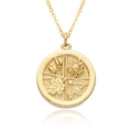 Vintage 18K gold plated coin pendant necklace with embossed floral patterns on white background - Four Seasons Plant Style (B145)