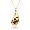 Detail of gold evil eye pendant with moon and star motifs on a delicate chain - Black White Star Moon Eye Drop Style (c523)