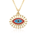 Gold plated evil eye sunburst pendant necklace with red enamel and blue eye center detail - Red Blue Eye Style (B256)