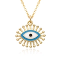 Golden Evil Eye necklace with blue pendant on fine chain, front view on white background - Blue White Eye Style (B258)